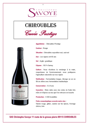 Vin Chiroubles ~ Cuvée Prestige 2021
